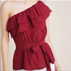 Maeve Anthropologie One Shoulder Maroon Top